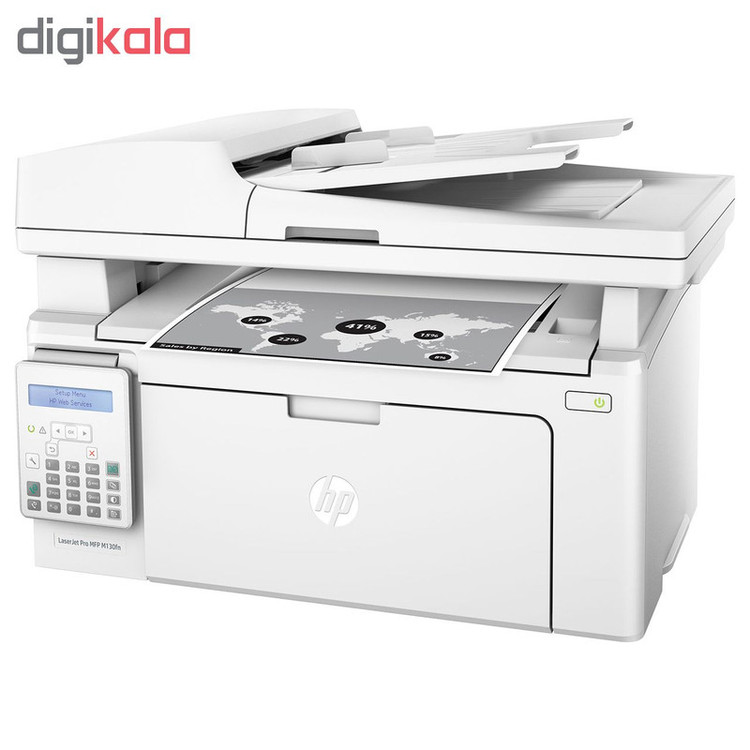 پرینتر اچ پی تک رنگ چهار کاره با چاپ لیزری مدل LaserJet Pro MFP M130fn، سایز چاپ A4، دارای صفحه نمایش LCD استوک کارکرده